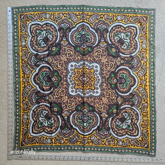 Accessories - Silk Square Scarf With Hand Rolled Edges Green Gold Brown